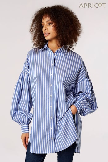 Apricot Blue Striped Long Balloon Sleeved Shirt (Q69621) | £30