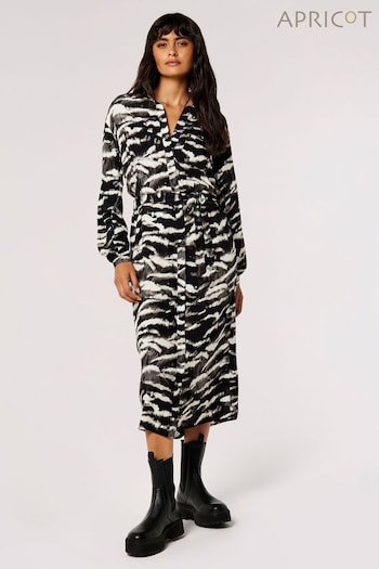 Apricot Black Paintbrush Zebra  Tie Shirt Dress (Q69624) | £39