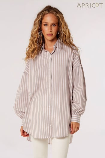 Apricot Brown Striped Long Balloon Sleeved Shirt (Q69625) | £30