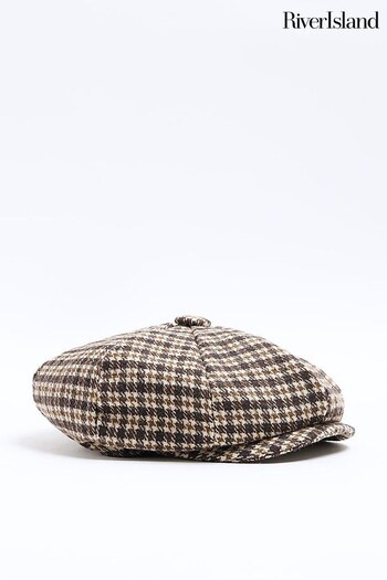 River Island Brown Boys Check Baker Hat (Q69630) | £12