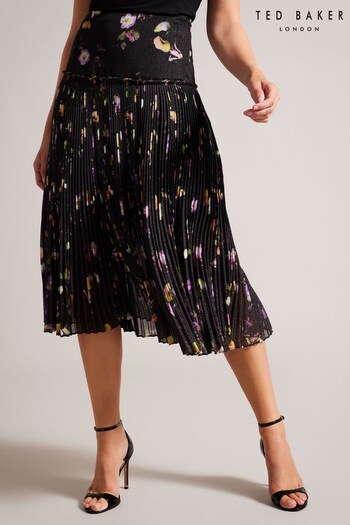 Ted Baker Tereysa Corrugated Pleated Midi Black Skirt (Q69642) | £150