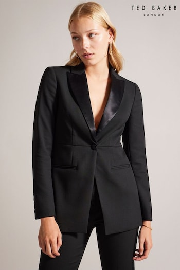 Ted Baker Ariaal Single Breasted Black Blazer With Satin Panels (Q69647) | £265