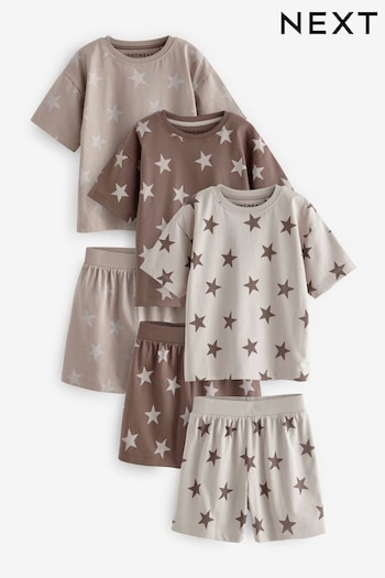 Brown/Cream Stars Short Pyjamas 3 Pack (9mths-12yrs) (Q69655) | £20 - £29