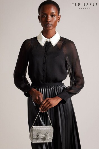 Ted Baker Chayse Contrast Collar Black Blouse (Q69665) | £125