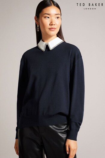 Ted Baker Blue Penniii Mockable Sweater With Shirt Collar (Q69672) | £125