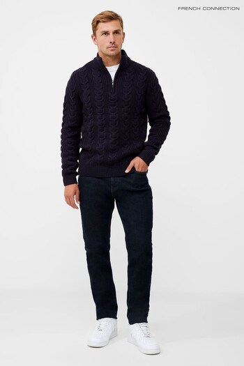 French Connection Dark Navy 1/2 Zip Cable Knit Jumper (Q69741) | £50
