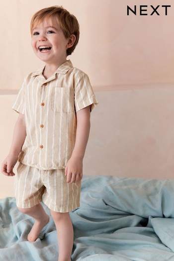 Stone Stripe Button Down Short Woven Pyjamas (9mths-8yrs) (Q69795) | £12 - £15