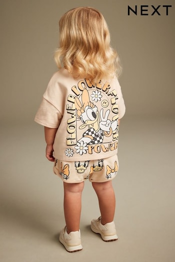 Cream Daisy Duck Crew Neck T-Shirt & graphic-print Shorts Set (3mths-7yrs) (Q69858) | £16 - £20