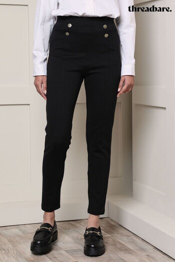 Threadbare Black Slim Fit Ladies Military Button Stretch Ponte Trousers (Q69933) | £24