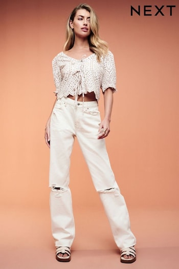 White Ripped Straight Leg Drawing Jeans (Q69955) | £32