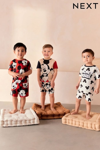 Red/Cream Mickey Mouse Short Pyjamas 3 Pack (9mths-9yrs) (Q69972) | £29 - £35