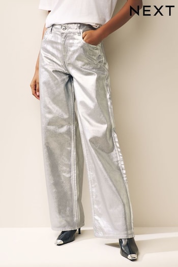 Silver Metallic Wide Leg Jeans (Q70002) | £48