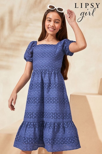 Lipsy Blue Broderie Maxi Dress (5-16yrs) (Q70022) | £36 - £44