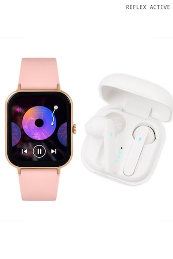 Reflex Active Gold Plated Series 23 Rose Pink Strap Smart Watch and True Wireless Sound Earbud Set (Q70024) | £70