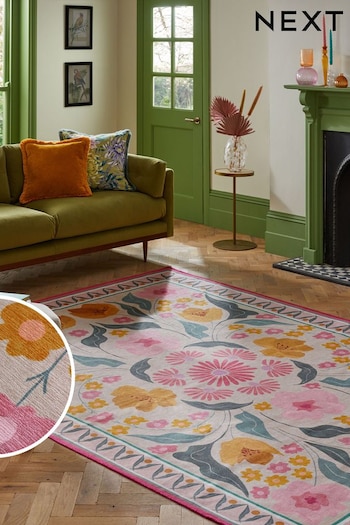 Pink Washable Bettie Floral Rug (Q70055) | £30 - £150