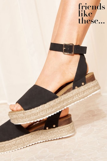All Womens Sportswear Black Regular Fit Peep Toe Flatform Espadrille Sandal (Q70058) | £32