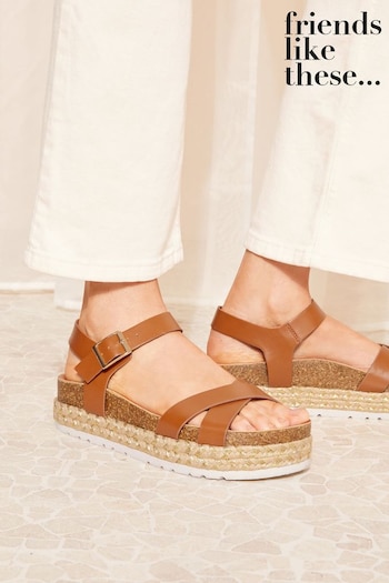 Friends Like These Brown Regular Fit Cross Strap Faux Leather Flatform Sandal (Q70068) | £33
