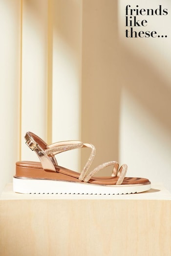 New In Bedding Rose Gold Comfort Asymmetric Embellished Strappy Wedge Sandal (Q70074) | £38