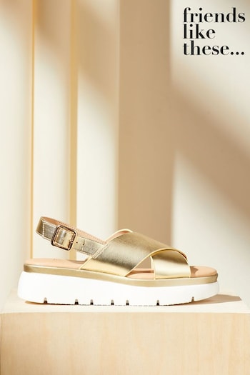 Friends Like These Gold Comfort Cross Strap Slingback Flatform Sandal (Q70075) | £38