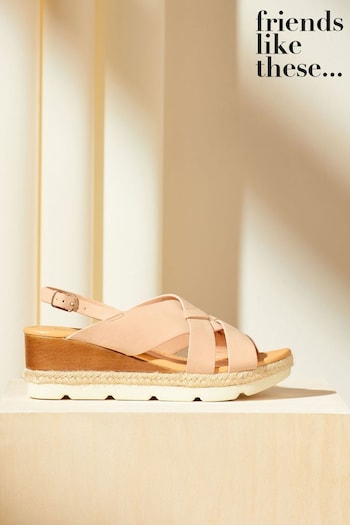 Friends Like These Pink Comfort  Faux Leather Slingback Woven Wedge (Q70100) | £35