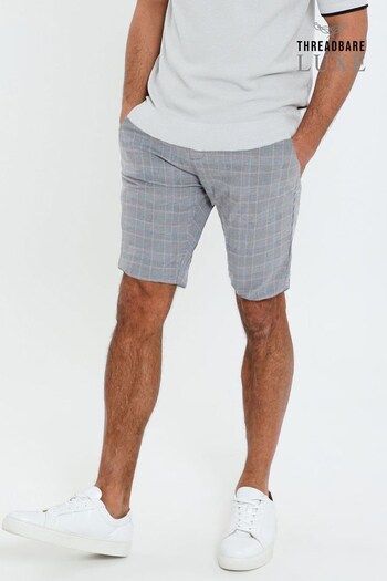 Threadbare Grey Luxe Cotton Check Slim Fit Chino Shorts With Stretch (Q70142) | £25