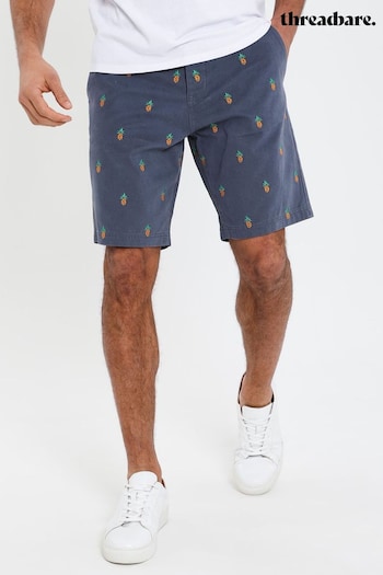 Threadbare Blue Cotton Embroidered Chino Shorts 30L (Q70146) | £26