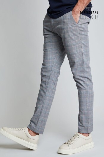 Threadbare Grey Luxe Check Chino Trousers with Stretch (Q70158) | £34