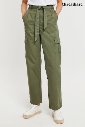 Threadbare Green Cargo Utility Straight Leg Belted Trousers (Q70250) | £35