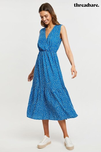 Threadbare Blue Sleeveless Wrap Midi Tussahs Dress (Q70266) | £38