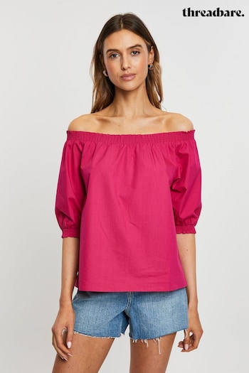 Threadbare Pink Bardot Puff Sleeve Top (Q70281) | £25