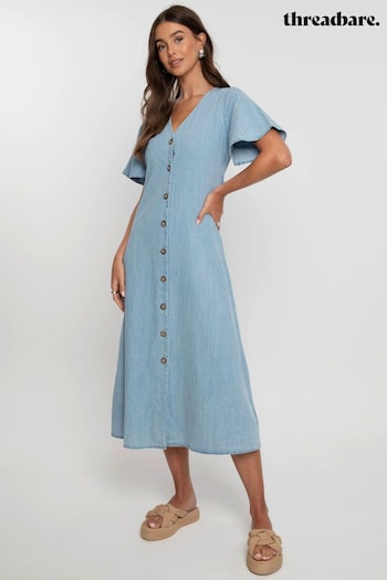 Threadbare Blue Lightweight Denim Button Down Midi Dress (Q70287) | £40