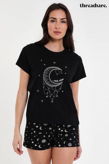 Threadbare Black Cotton Pyjama Short Set (Q70360) | £22
