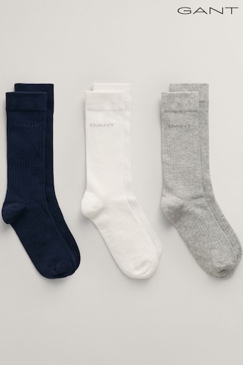 GANT Teens Blue Tonal Logo Ribbed Socks 3 Pack (Q70376) | £16