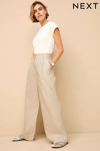 Stone Cotton Mix Smart Wide Leg Trousers Junya (Q70497) | £35