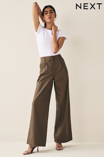 Chocolate Brown Cotton Mix Smart Wide Leg Trousers (Q70498) | £35