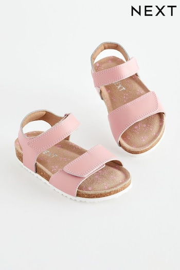 Pink Standard Fit (F) Leather Corkbed Sandals greywhite (Q70522) | £15 - £17