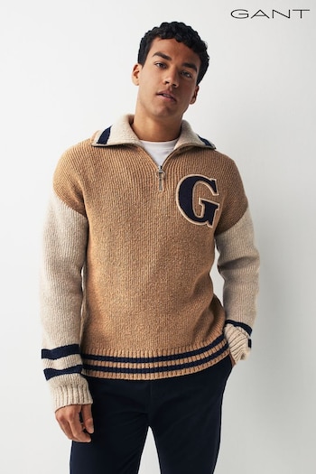 GANT Natural Wool Nepps Letterman Half Zip Jumper (Q70605) | £210