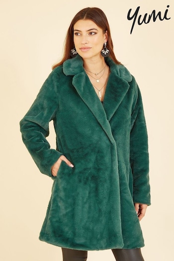 Yumi Green Faux Fur Coat (Q70693) | £75