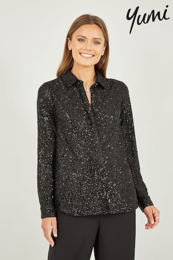 Yumi Black Sequin Shirt (Q70700) | £50