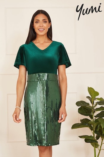 Yumi Green Velvet And Sequin Fitted Dress (Q70707) | £60