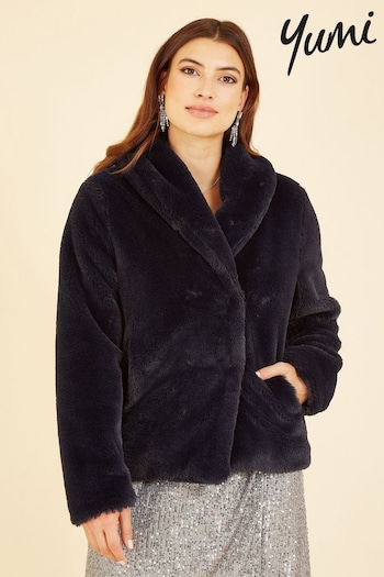 Yumi Black Short Wrap Faux Fur Coat (Q70718) | £55