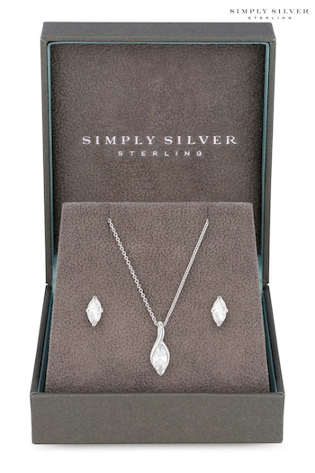 Simply Silver Silver Marquisse Navette Set (Q70734) | £20
