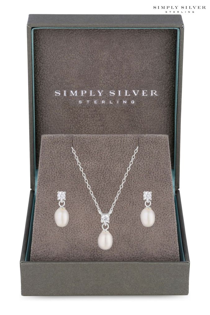 Simply silver necklace and earring set store
