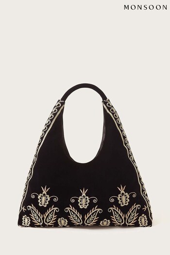 Monsoon Velvet Embroidered Black Bag (Q70775) | £60