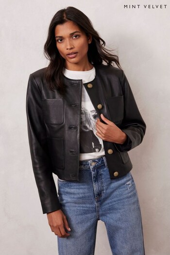 Mint Velvet Black Pocket Leather Jacket (Q70794) | £299