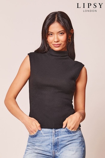Lipsy Black Cosy High Neck Knitted Vest Top (Q70856) | £22