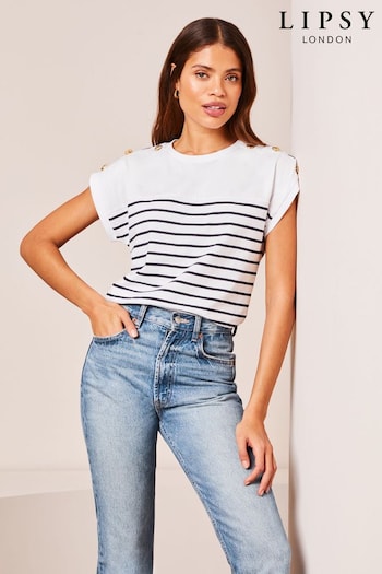 Lipsy Black/White stripe Round Neck T-Shirt (Q70886) | £28