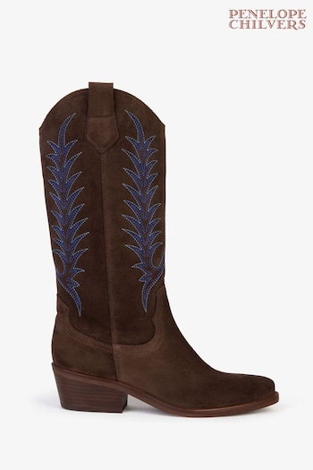 Penelope Chilvers Goldie Embroidered Cowboy Brown Desert-Boots Boots (Q70924) | £329