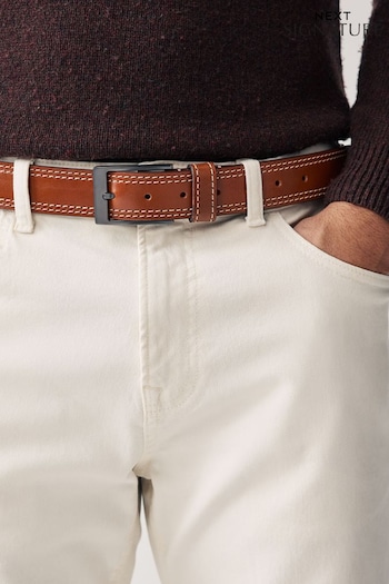 Tan Brown Signature Leather Belt With Contrast Stitch Detailing (Q70934) | £25