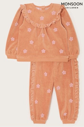 Monsoon Pink Baby Floral Velour Jumper and Joggers Set (Q70955) | £36 - £40